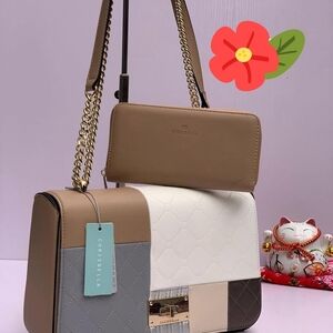 Colorblock Brown & White Women’s Shoulder Bag with Wallet